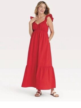 Universal Threadr Red Ruffle-Shoulder Maxi Dress Size XS
